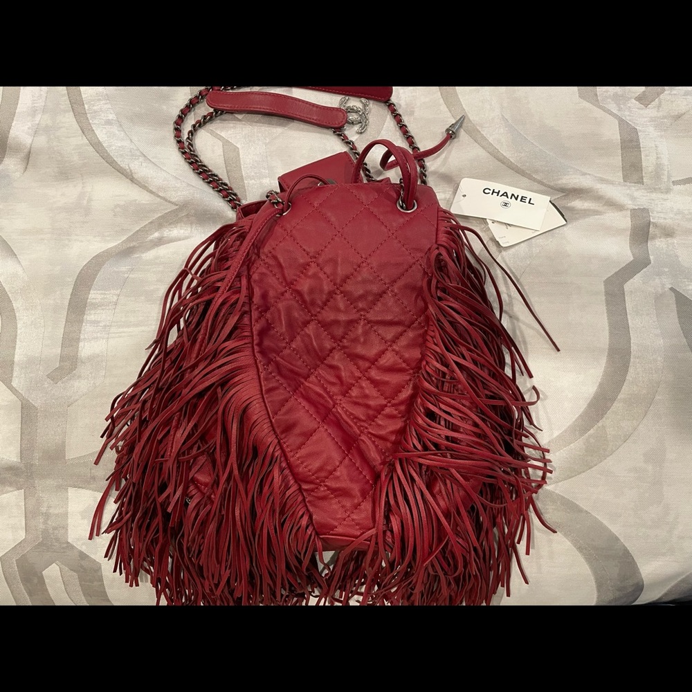 New - Tags attached CHANEL Paris Dallas Drawstring Fringe Shoulder Bag Red